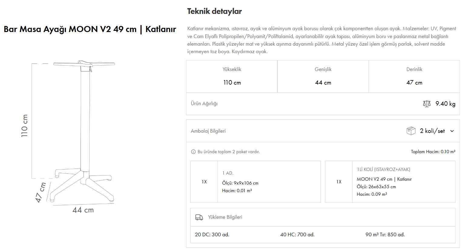 Moon Bar Ayak 49 V2 Katlanır